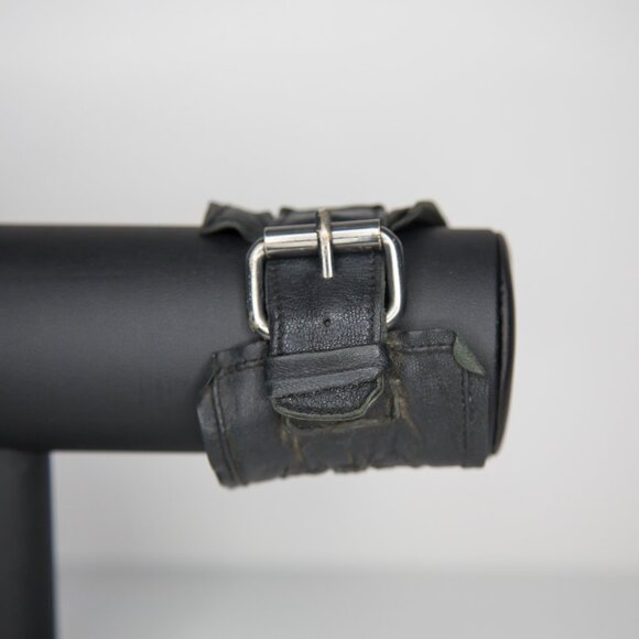 SOLD Vintage Max Studio Black Leather Punk Gothic Buckle Cuff Bracelet - Picture 2 of 9